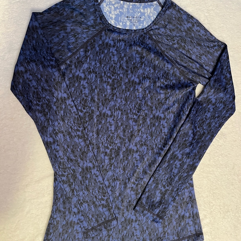 Athleta Blue and Black Long-Sleeve Crew Neck Performance Top